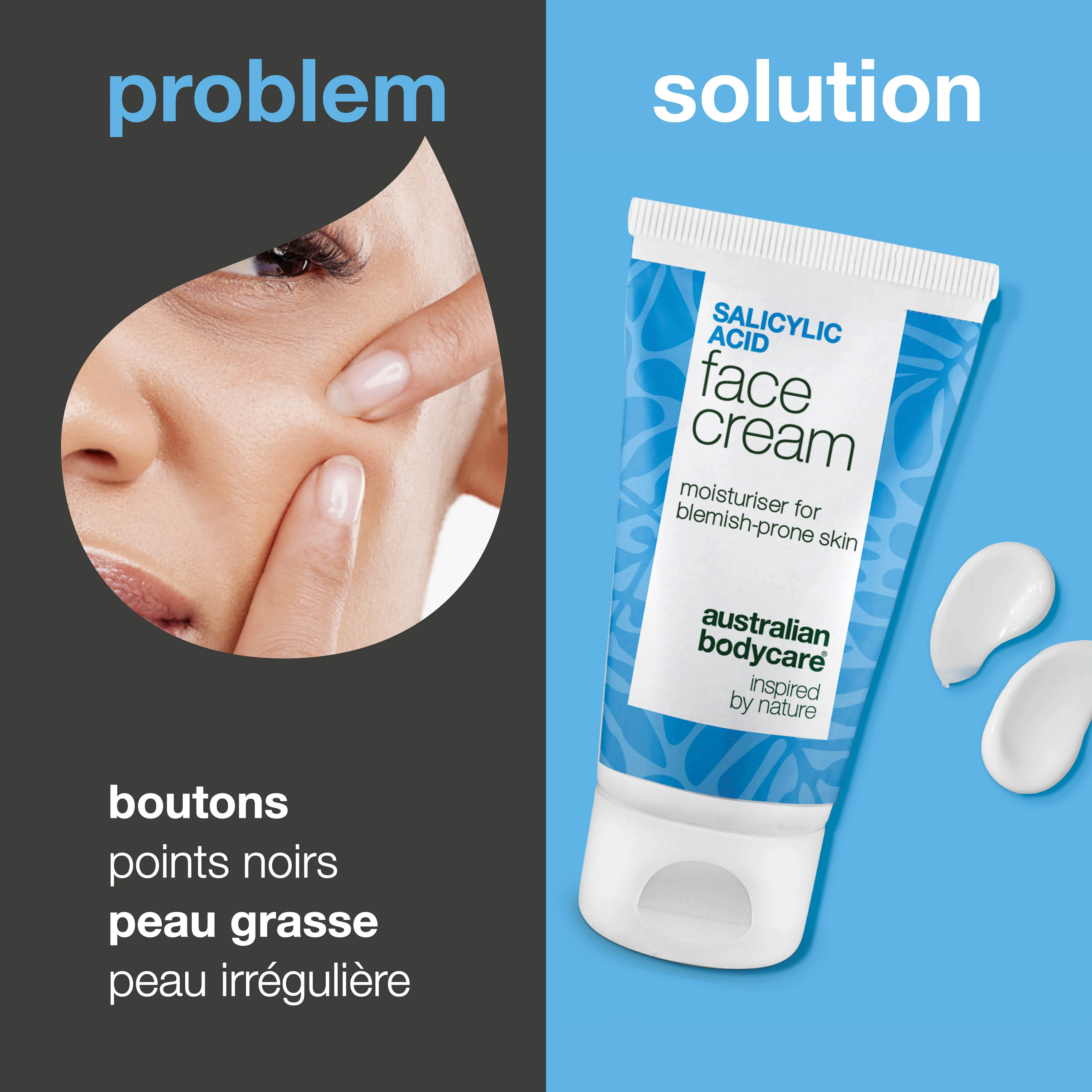 Crème Hydratante Visage à l’Acide Salicylique pour boutons et points noirs — Crème Visage légère et non grasse à l’acide salicylique peau grasse et impure – nettoie les pores et purifie la peau. - Image 2
