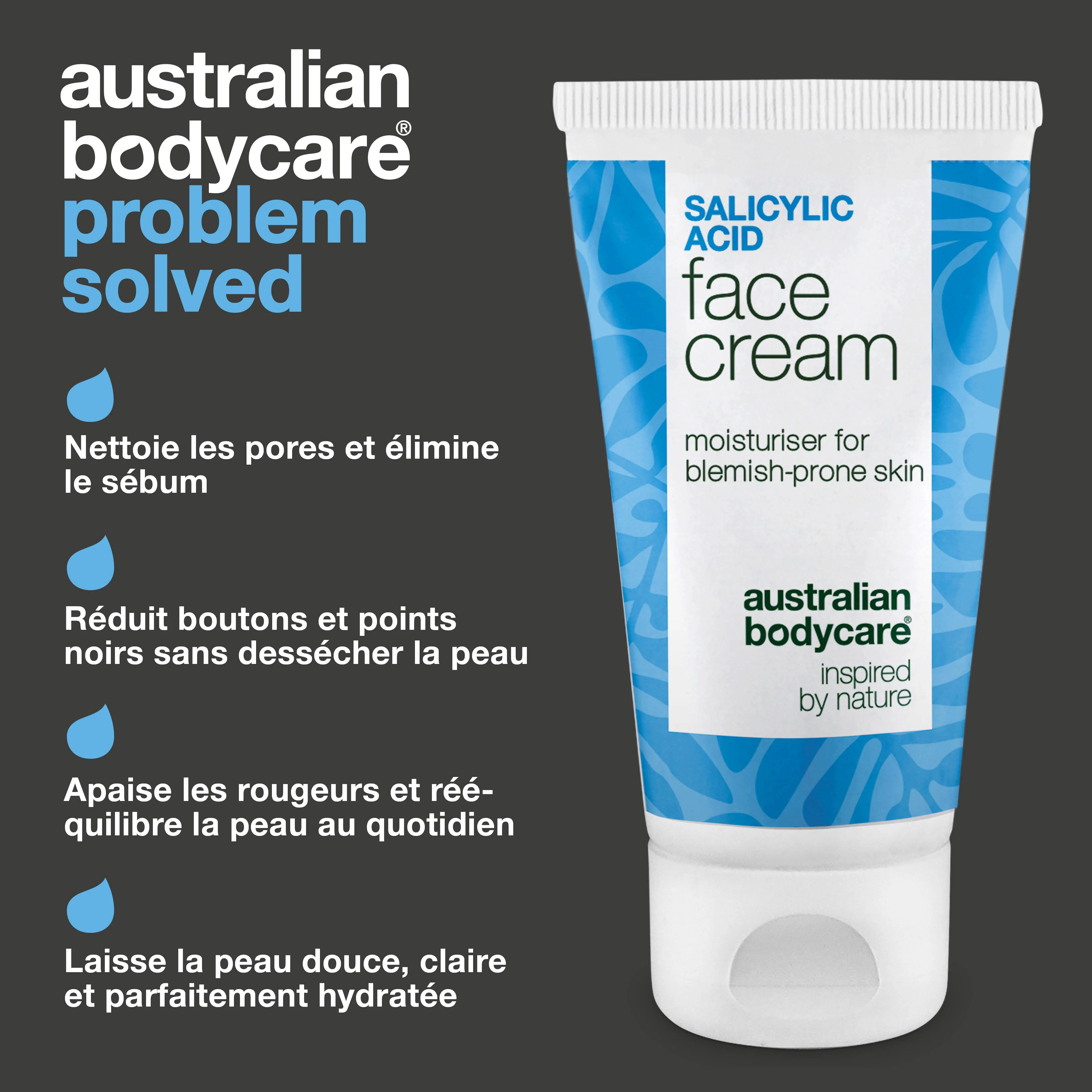 Crème Hydratante Visage à l’Acide Salicylique pour boutons et points noirs — Crème Visage légère et non grasse à l’acide salicylique peau grasse et impure – nettoie les pores et purifie la peau. - Image 3