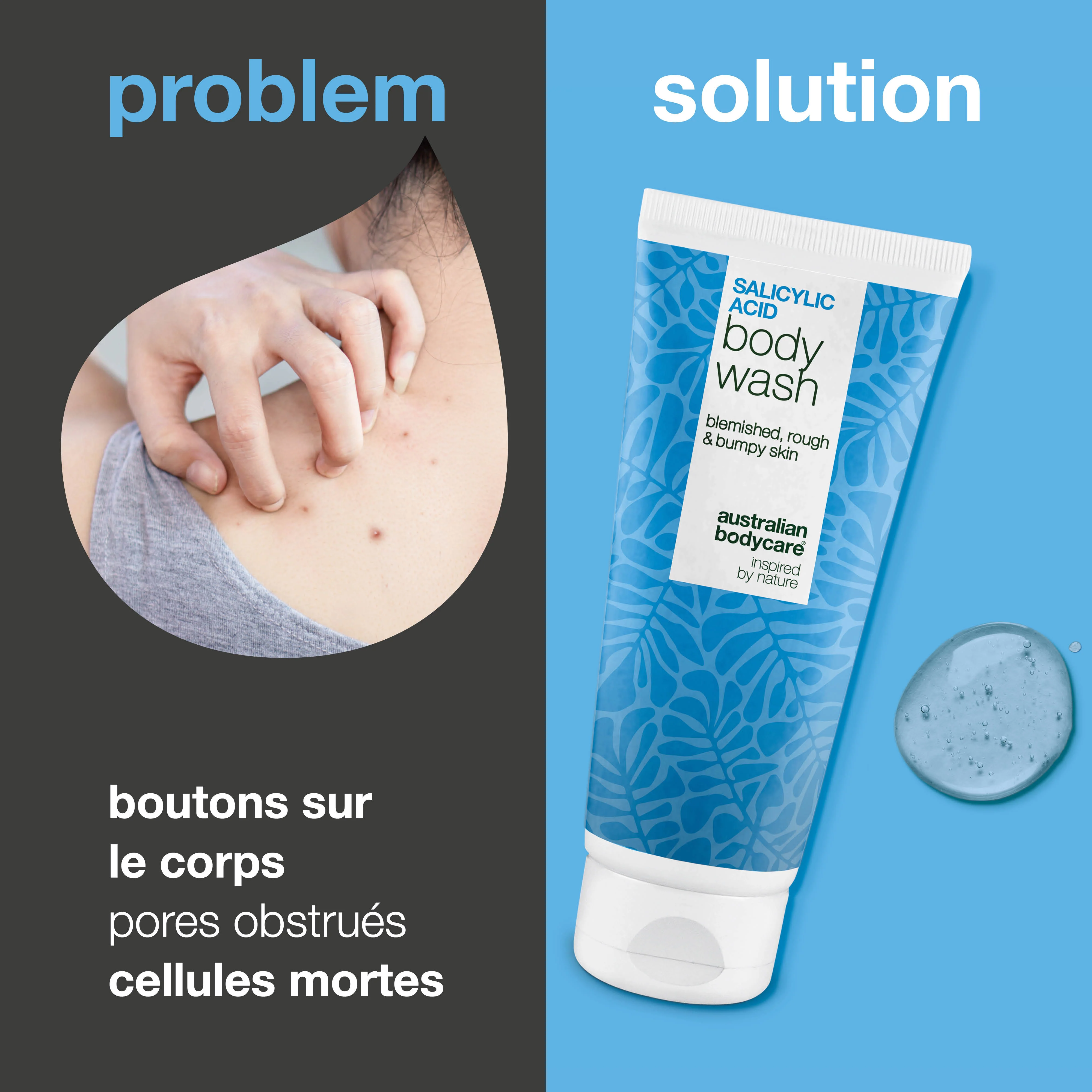 Gel douche à l’acide salicylique pour pores obstrués — Gel à l’acide salicylique contre boutons et pores bouchés. Contient acide salicylique, niacinamide, zinc PCA et glycérine. - Image 2