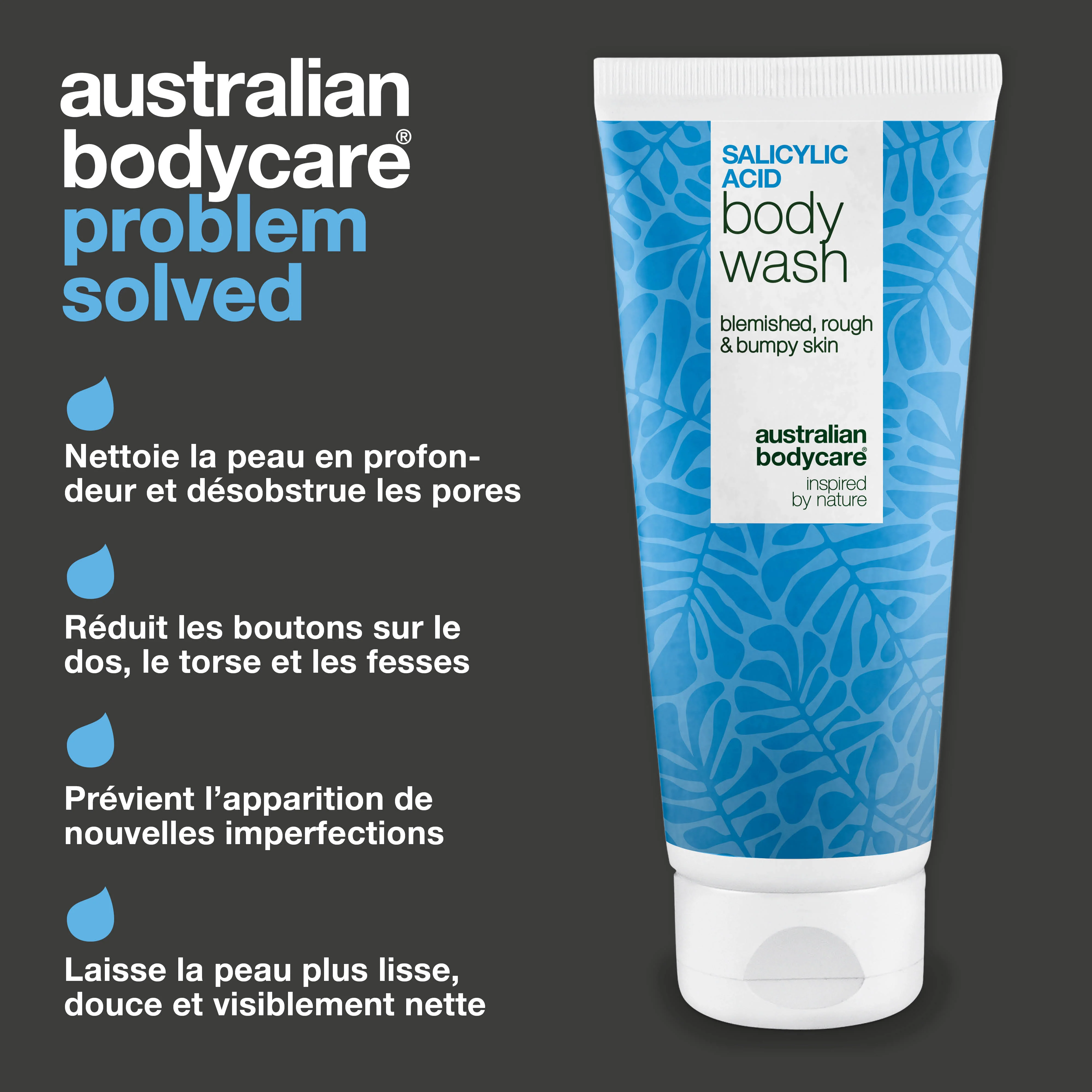 Gel douche à l’acide salicylique pour pores obstrués — Gel à l’acide salicylique contre boutons et pores bouchés. Contient acide salicylique, niacinamide, zinc PCA et glycérine. - Image 3