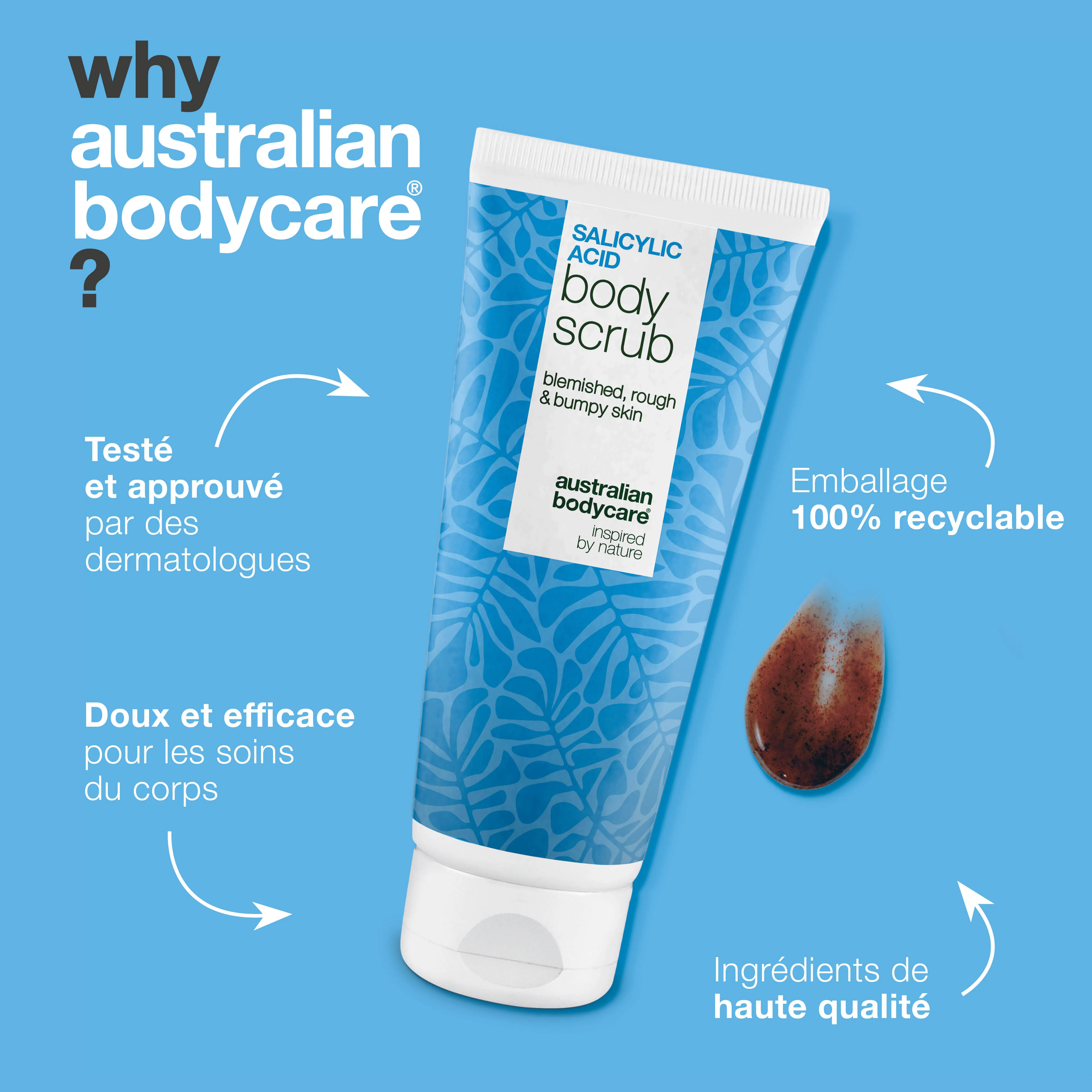 Gommage Corps à l’Acide Salicylique pour une peau lisse et purifiée — Gommage Corps à l’Acide Salicylique élimine boutons et impuretés. Avec acide salicylique, acide glycolique et allantoïne. - Image 4