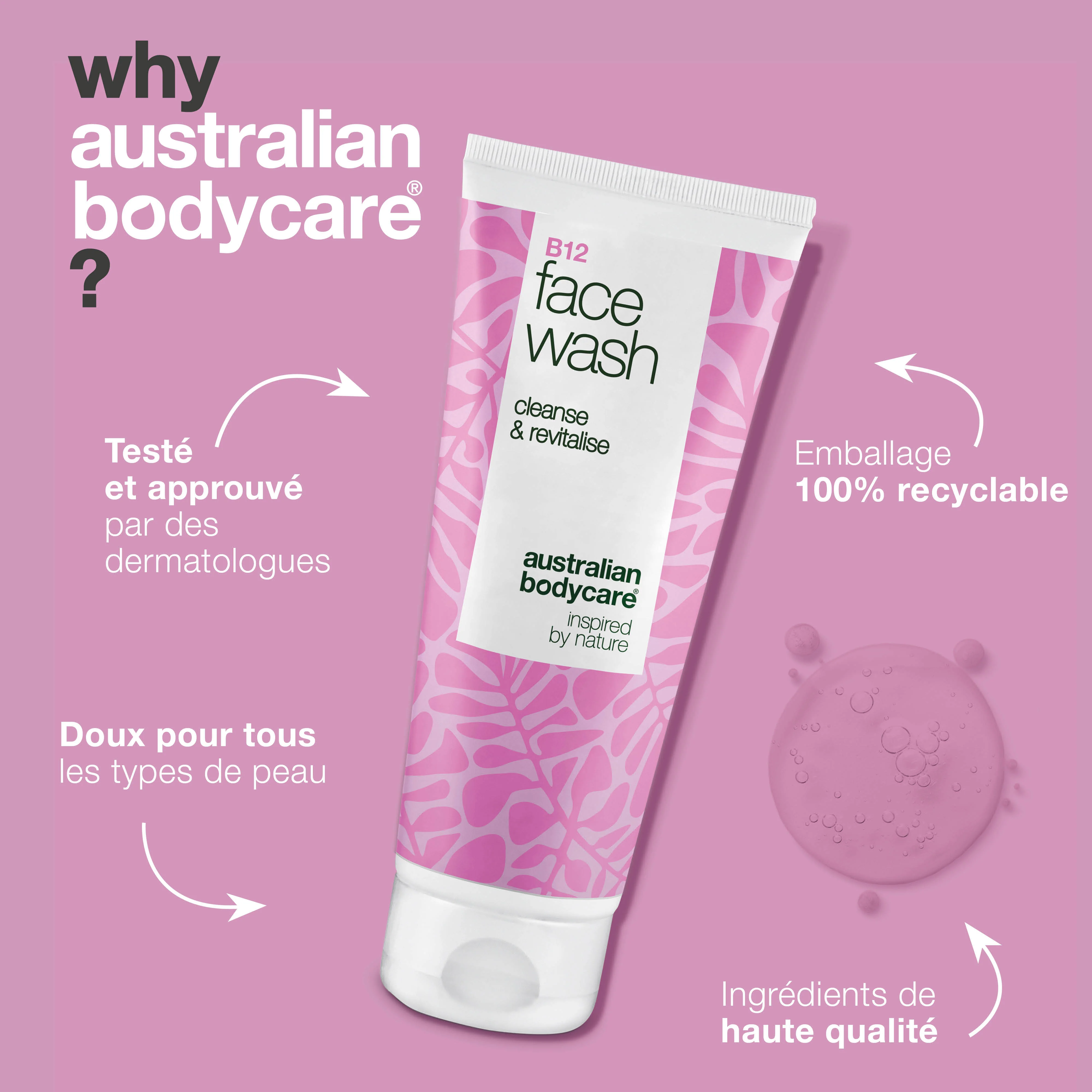 B12 Face Wash – Nettoyant doux pour une peau fraîche et soignée —Nettoyant visage B12, élimine maquillage et impuretés. Pour une peau propre, soignée et éclatante de naturel. - Image 4