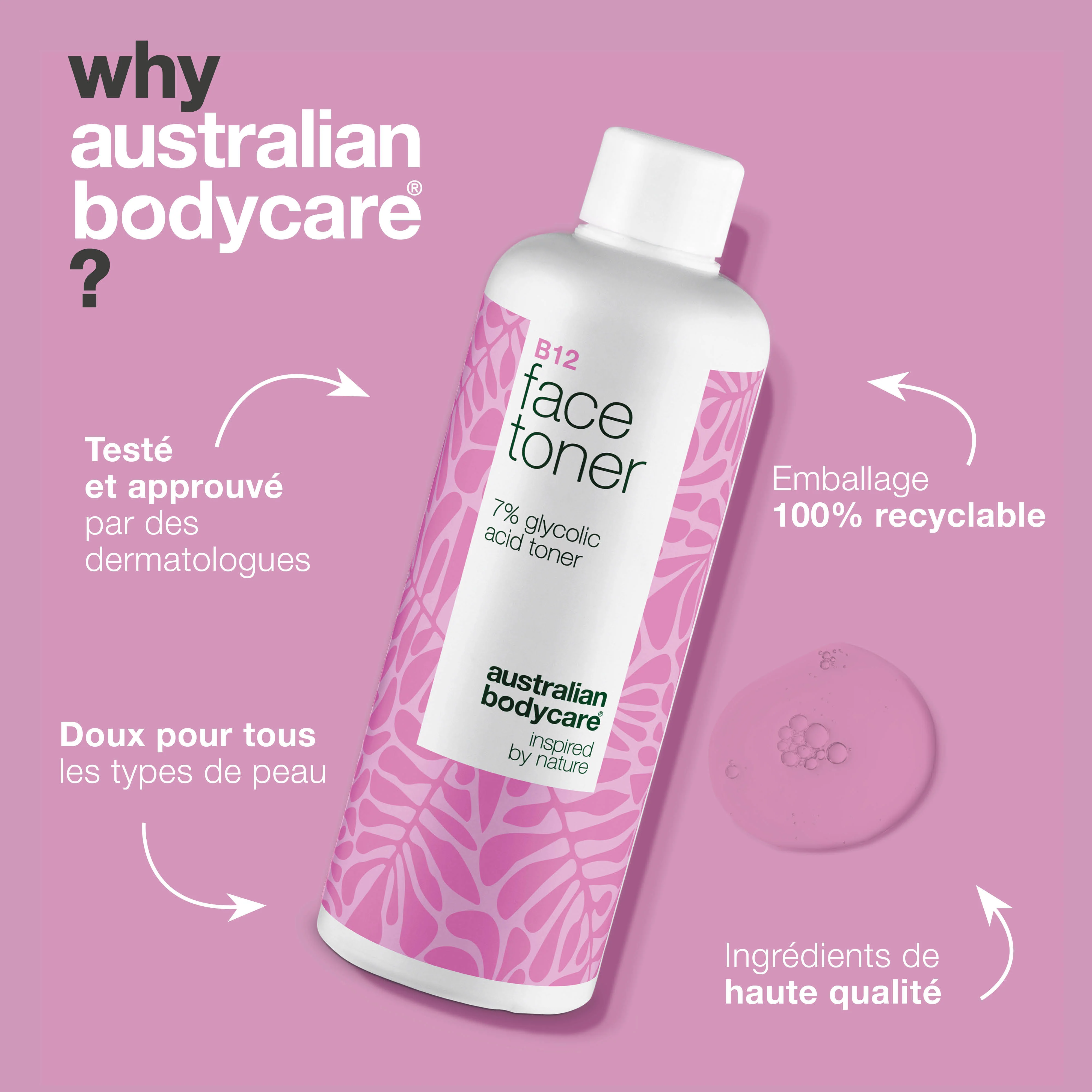 Tonique visage B12 et 7% Glycolic Acid pour peau lisse — Tonique exfoliant avec B12 et 7% Glycolic Acid. Illumine le teint et lisse la peau pour une apparence fraîche et uniforme. - Image 4