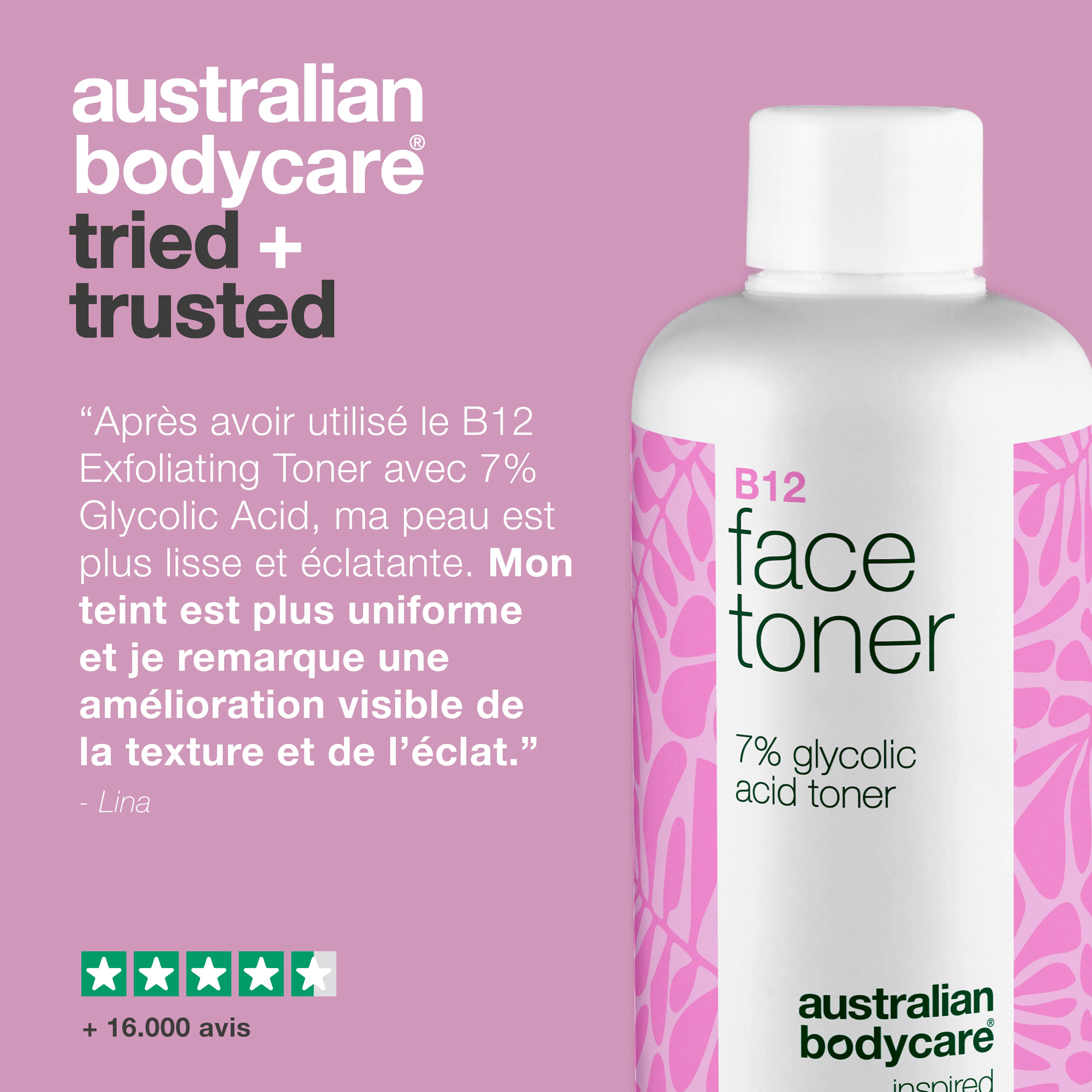 Tonique visage B12 et 7% Glycolic Acid pour peau lisse — Tonique exfoliant avec B12 et 7% Glycolic Acid. Illumine le teint et lisse la peau pour une apparence fraîche et uniforme. - Image 5