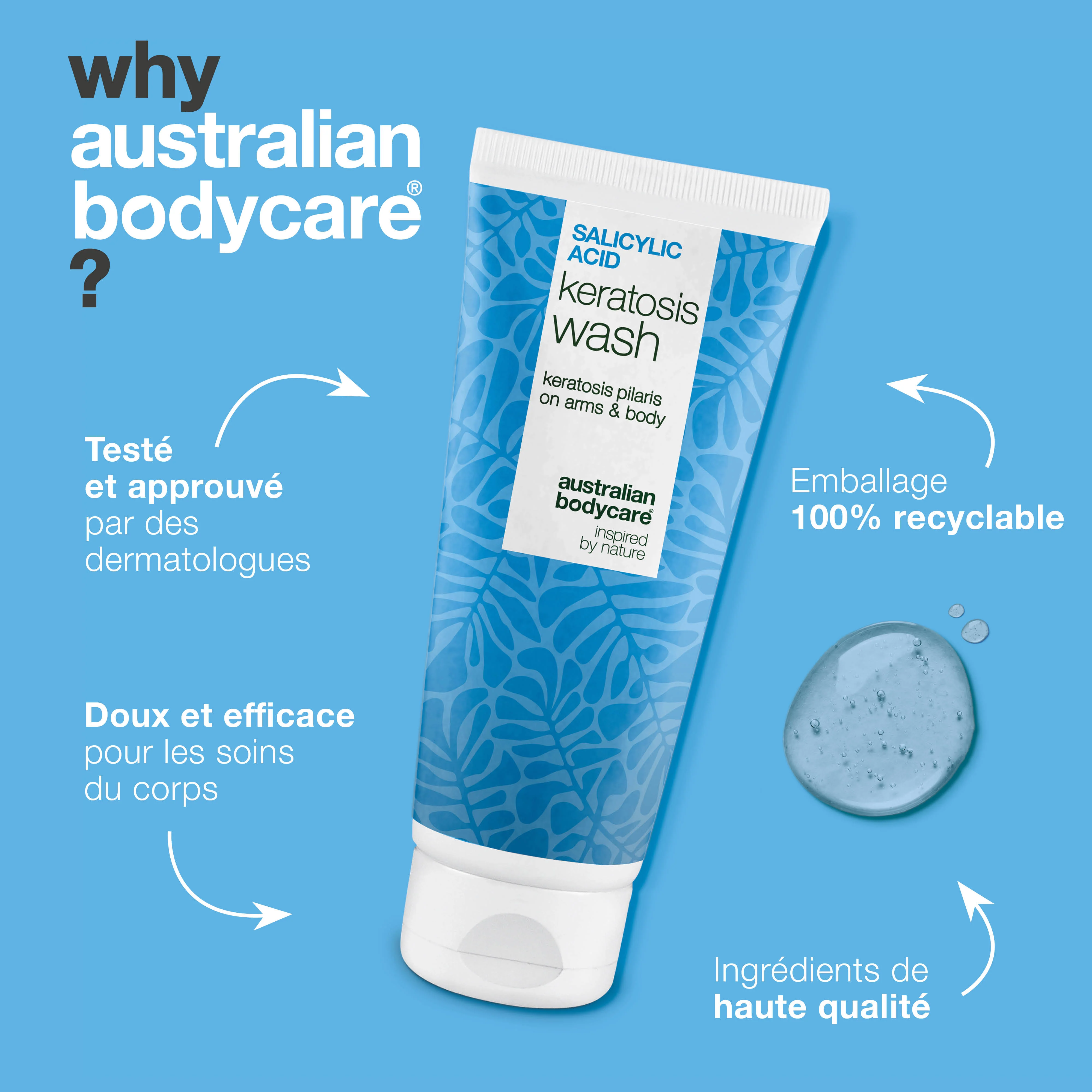 Kératose Pilaire Gel Douche – pour peau rugueuse et bosses — Kératose Pilaire Gel Douche contre la kératose pilaire, peau sèche et bosselée. Avec acide salicylique, niacinamide et glycérine. - Image 4