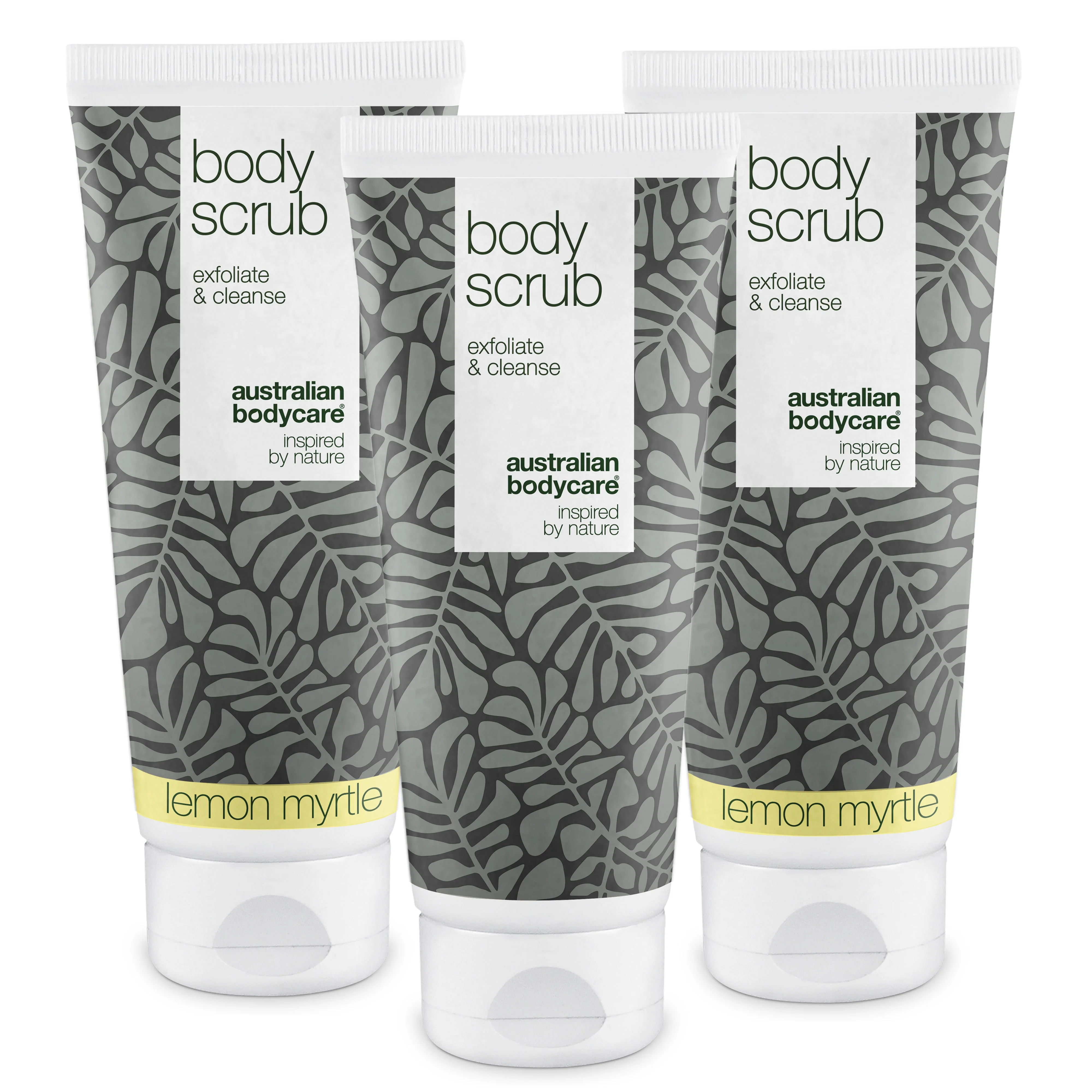 3 pour 2 Gommage corporel - achat groupé — Lot de 3 gommages corporels (200 ml) : 2x Myrte citronnée & 1x Huile de tea tree