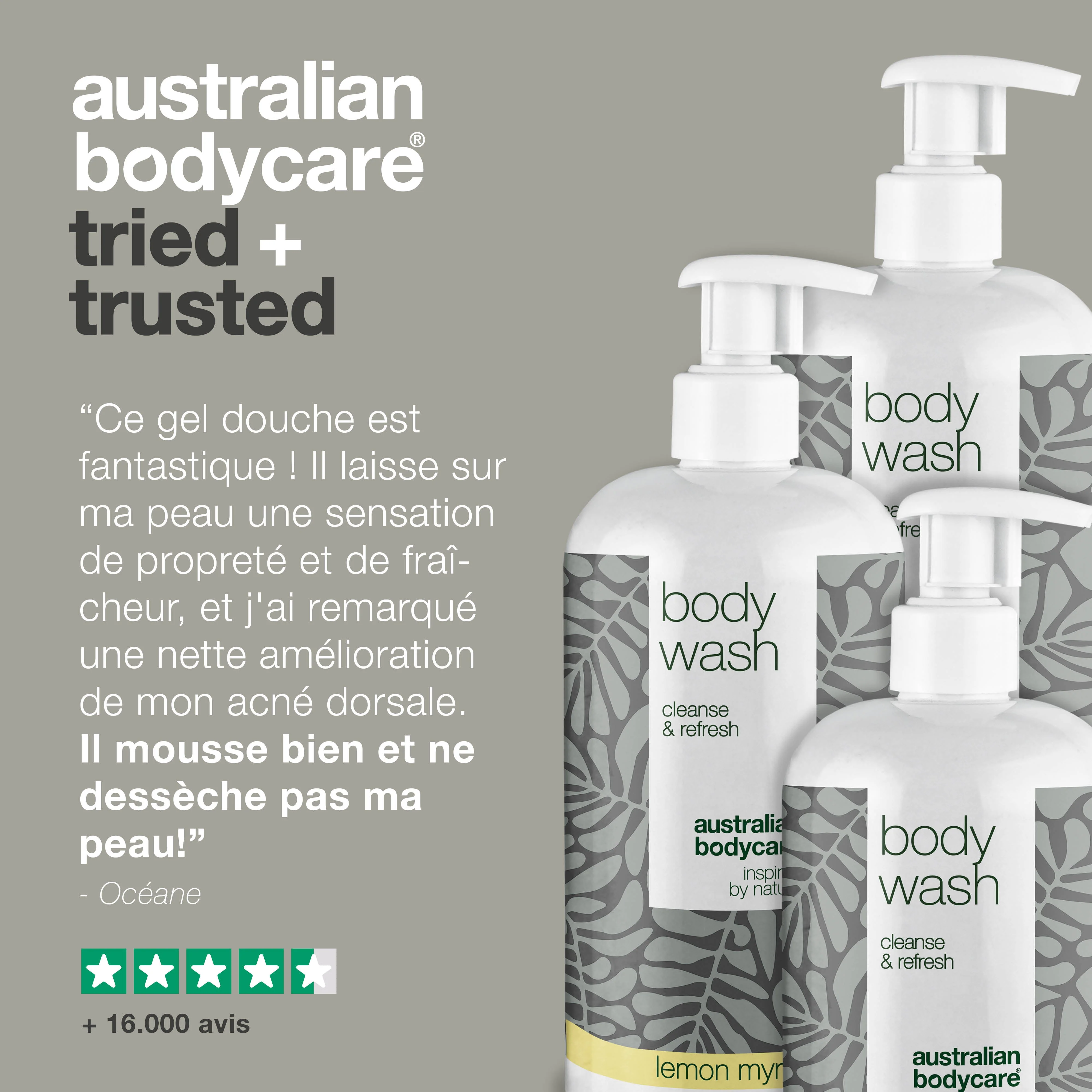 3 pour 2 Gel lavant pour le corps 500 ml - achat groupé — Lot de 3 gels douche (500 ml) : Huile de tea Tree, Myrte Citronnée et Menthe - Image 5