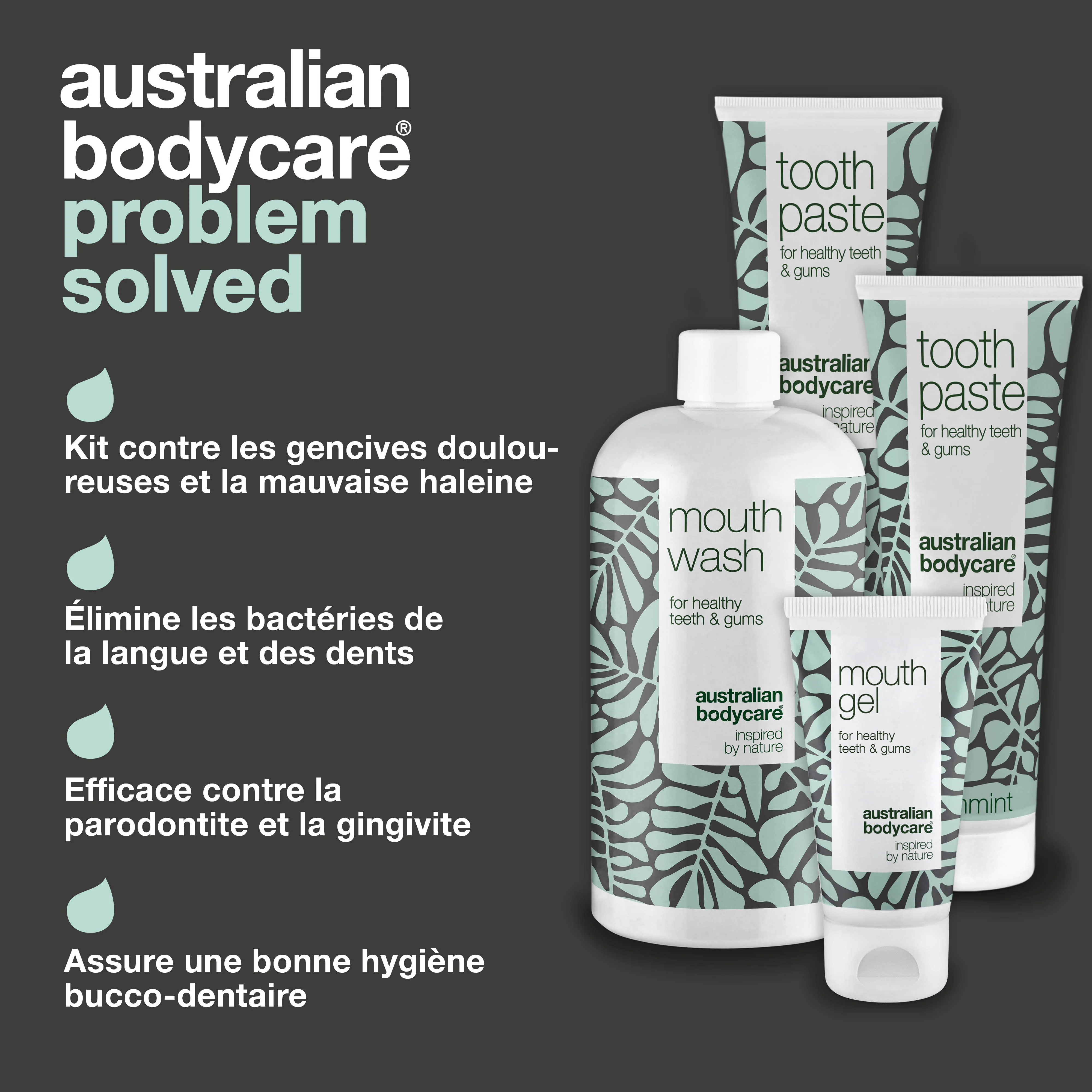 Kit produits pour la bouche de 4 produits à l'huile de tea tree — Pour les soins quotidiens en cas de muguet buccal, de maladie parodontale et de gingivite - Image 3