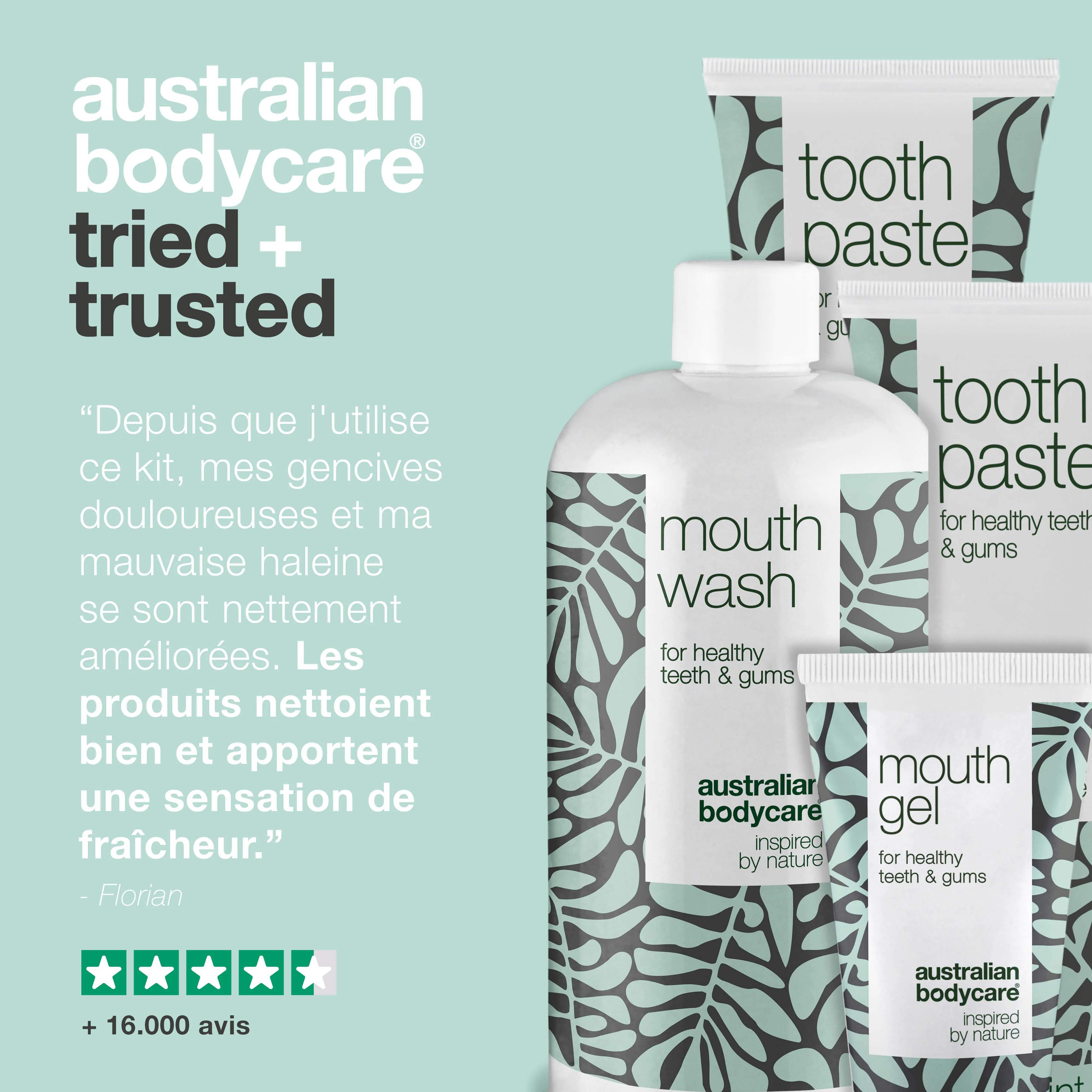 Kit produits pour la bouche de 4 produits à l'huile de tea tree — Pour les soins quotidiens en cas de muguet buccal, de maladie parodontale et de gingivite - Image 5