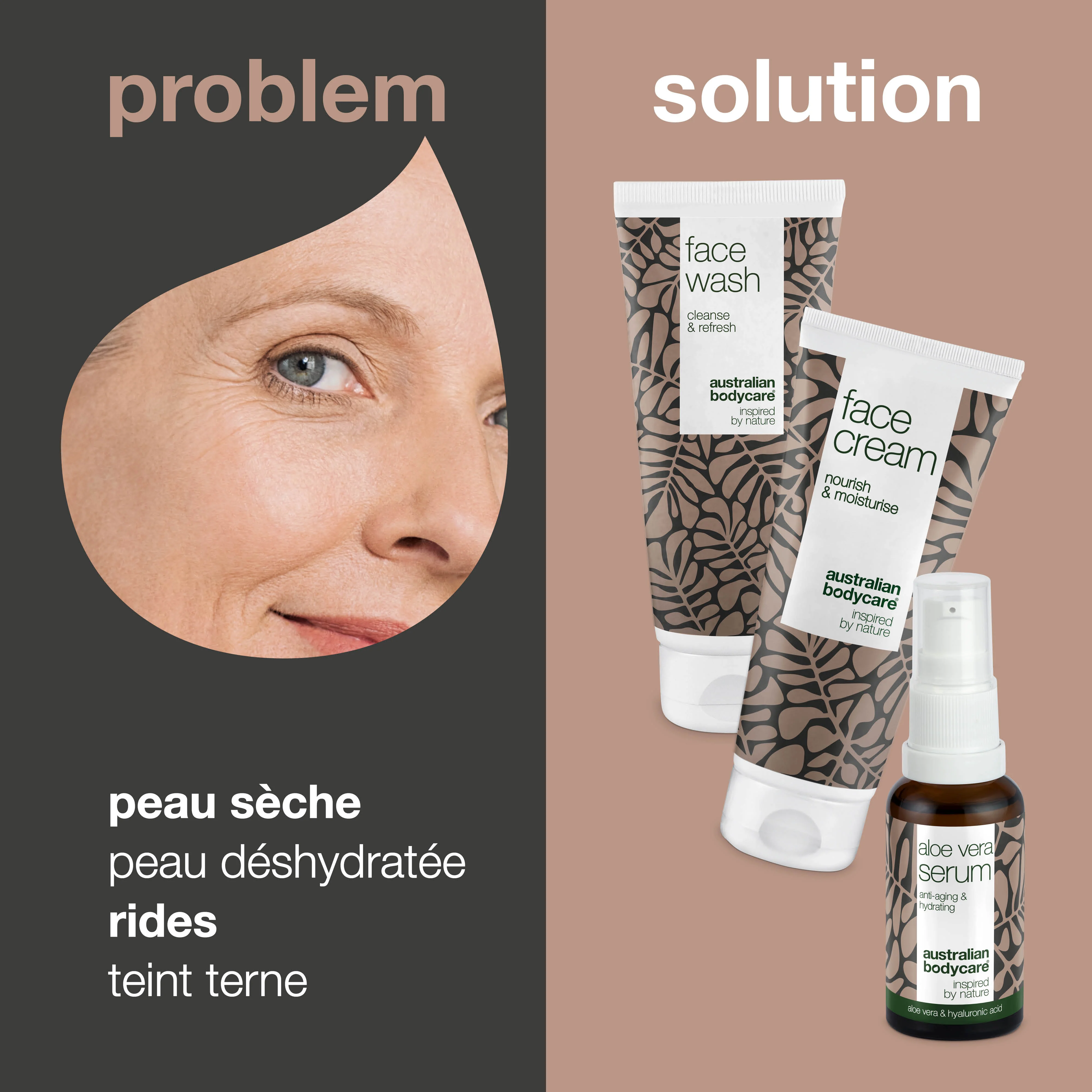 Kit pour les rides et les peaux déshydratées — 3 produits anti—âge pour les peaux sèches : nettoyant pour le visage, crème, et sérum à l'aloe vera - Image 2