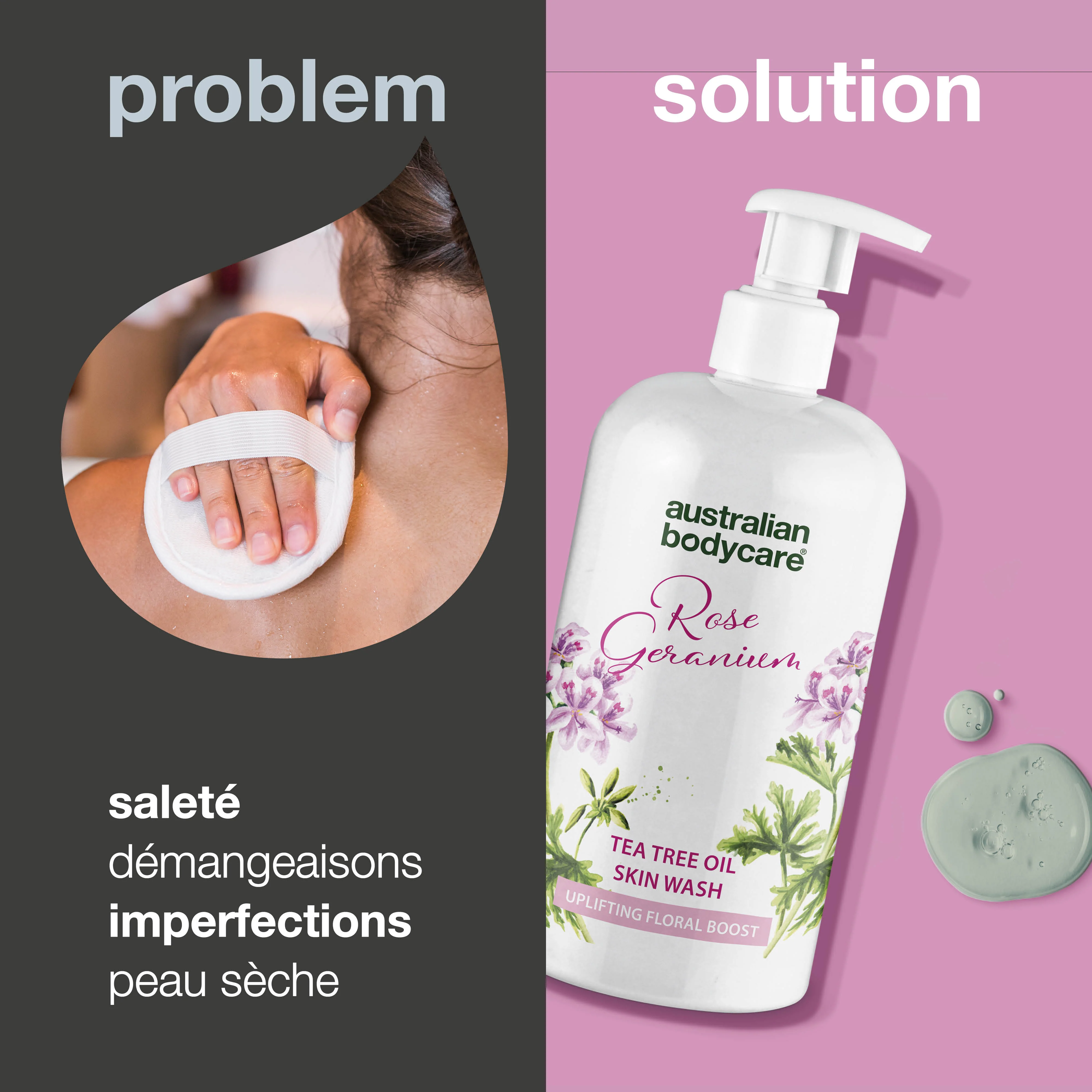 Professionnel Nettoyant pour la peau à la rose — Gel douche nettoyant en profondeur à l'huile de tea tree et au géranium rosat - Image 2