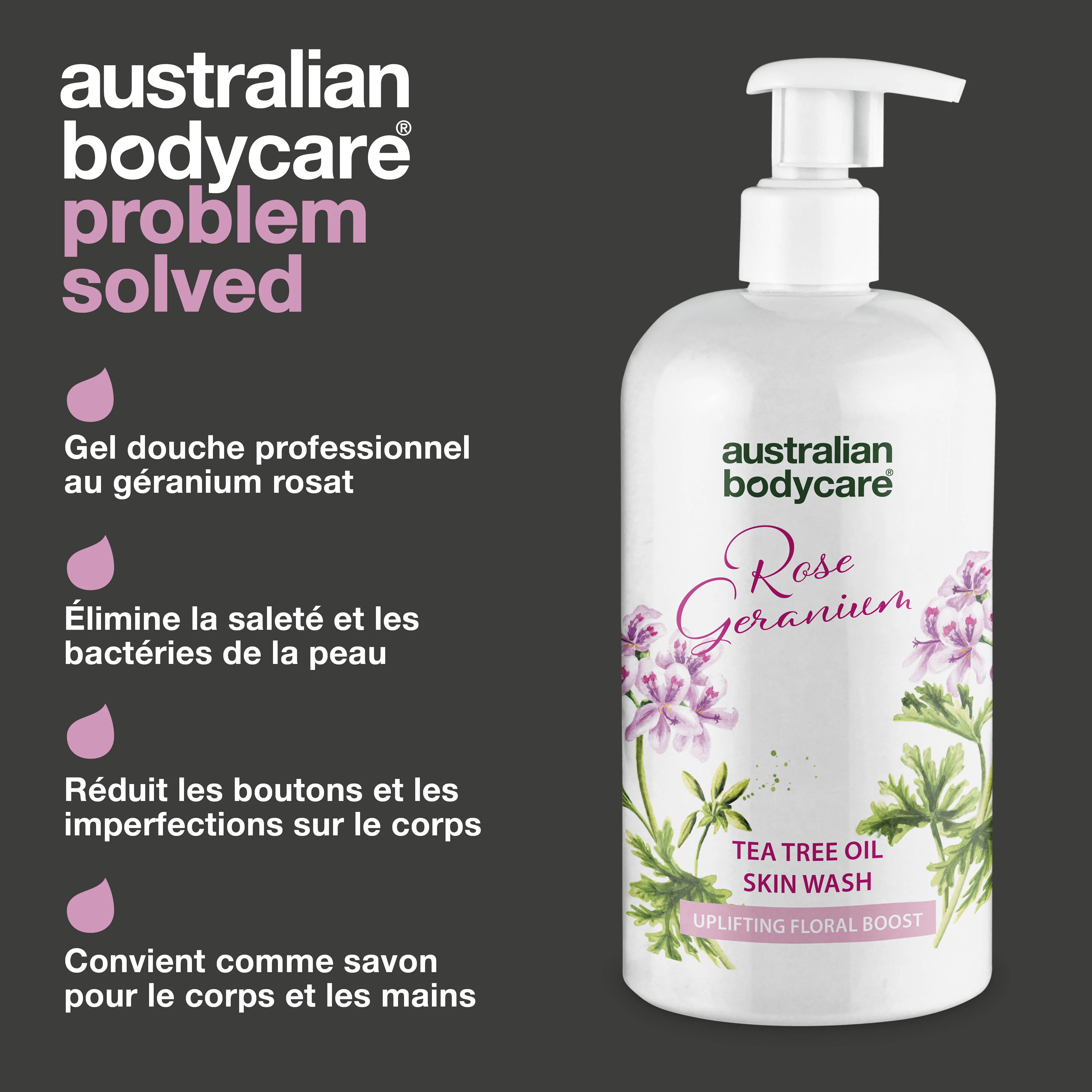 Professionnel Nettoyant pour la peau à la rose — Gel douche nettoyant en profondeur à l'huile de tea tree et au géranium rosat - Image 3