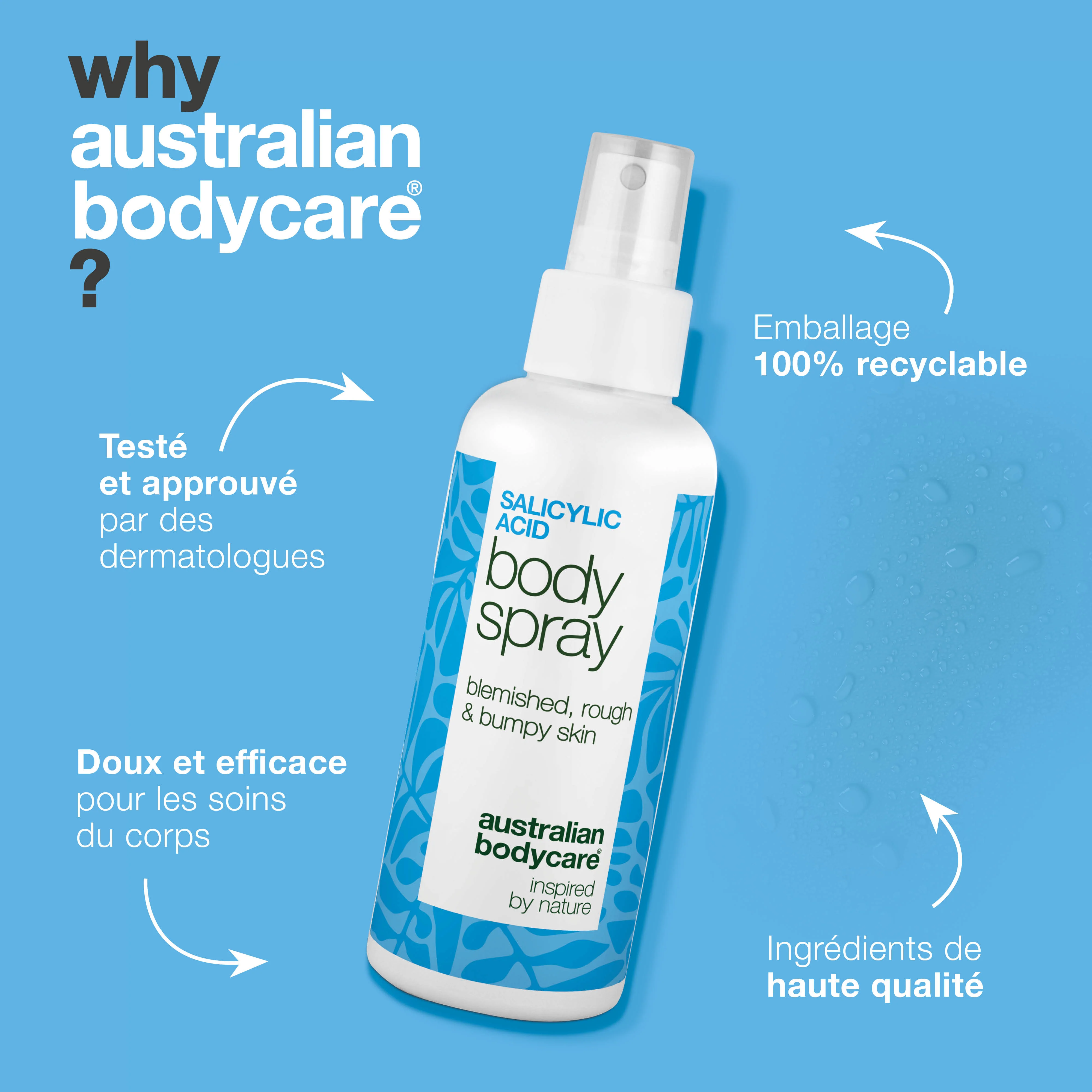 Spray à l’acide salicylique pour boutons et pores obstrués — Spray contre boutons et pores bouchés. Contient 2 % d’acide salicylique et acide glycolique pour purifier et lisser la peau. - Image 4