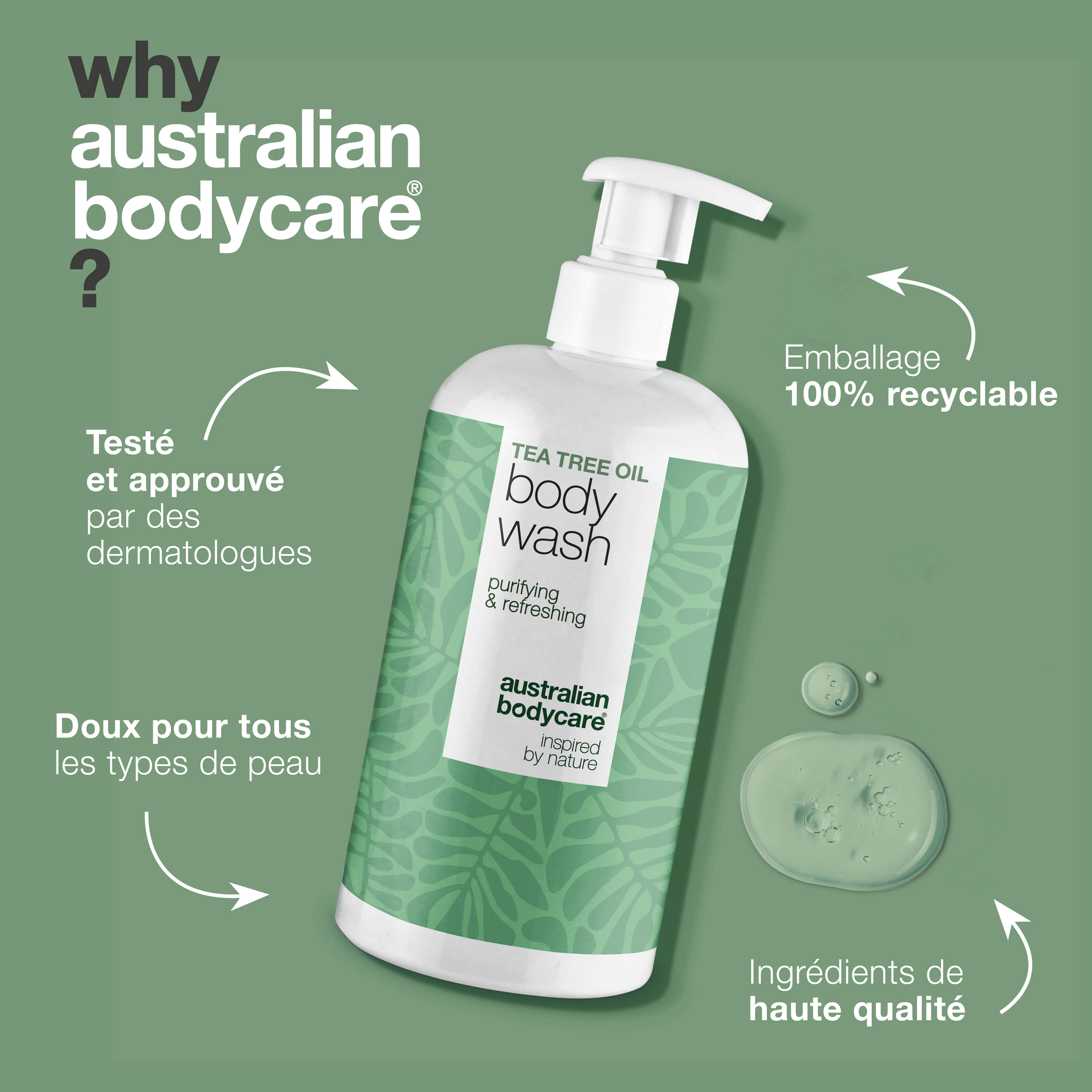 Gel douche Tea Tree pour boutons, sueur et peau grasse — Gel douche Tea Tree pour boutons, transpiration et odeurs. Avec Tea Tree Oil, Zinc PCA et coco-bétaïne douce. - Image 4