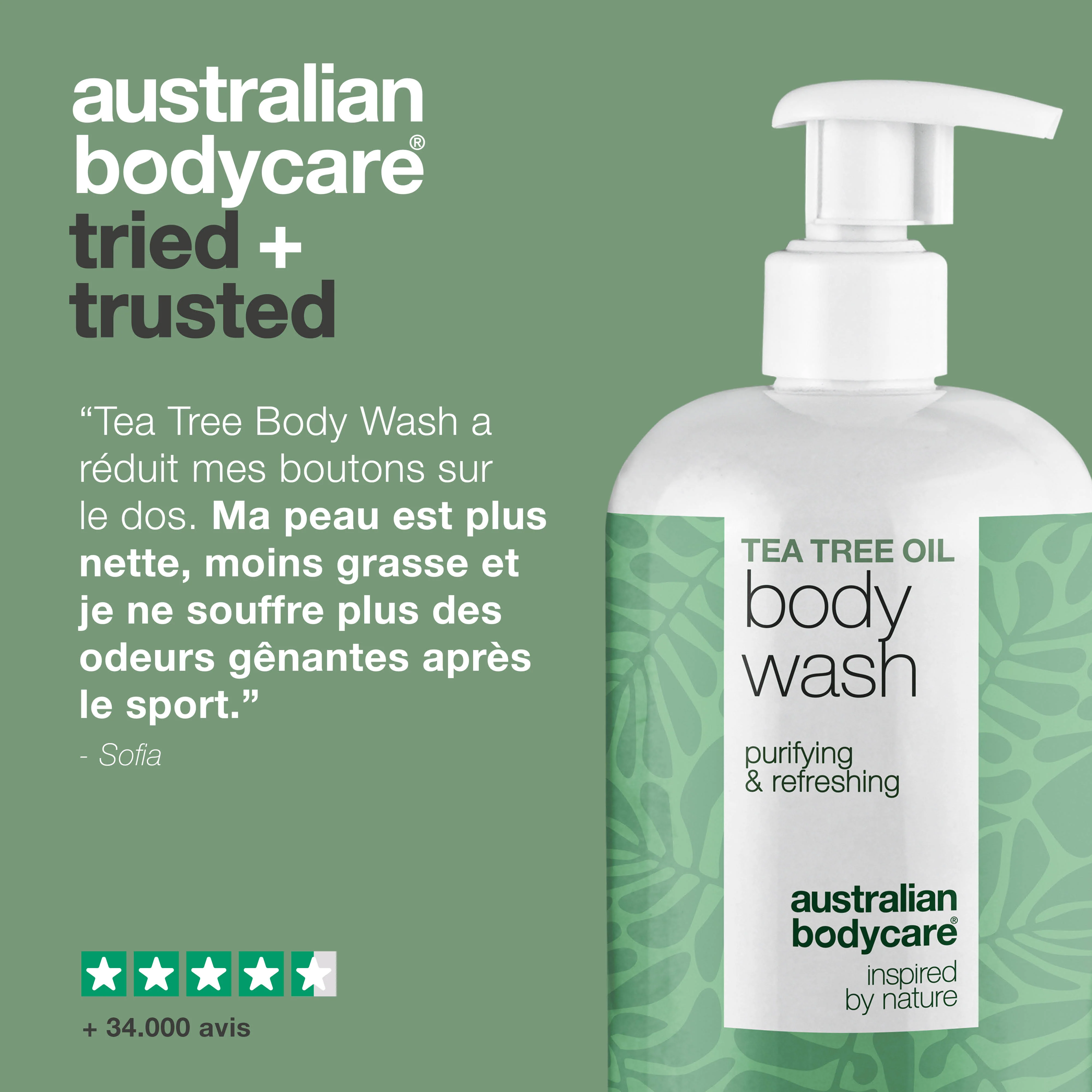 Gel douche Tea Tree pour boutons, sueur et peau grasse — Gel douche Tea Tree pour boutons, transpiration et odeurs. Avec Tea Tree Oil, Zinc PCA et coco-bétaïne douce. - Image 5