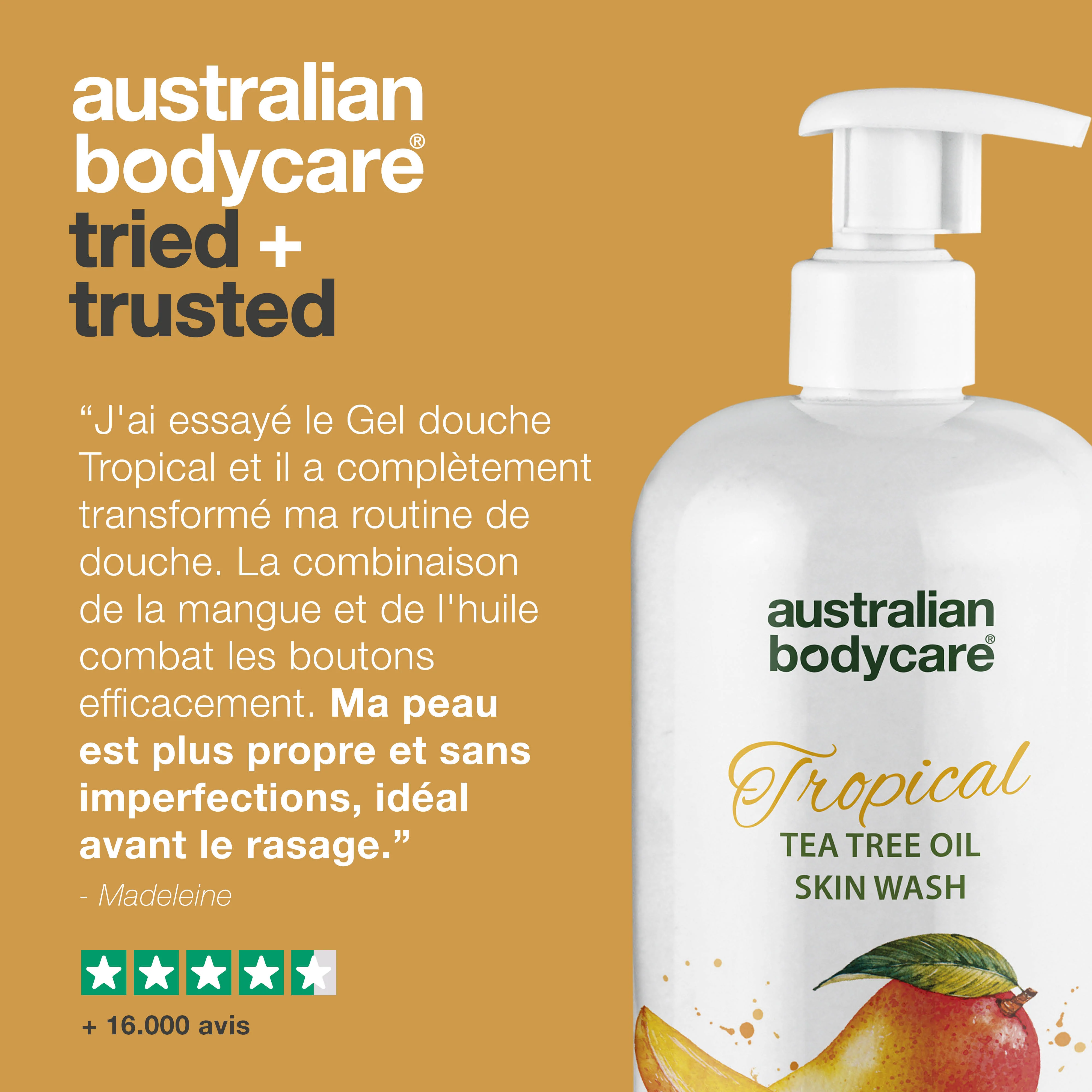 Professionnel Nettoyant pour la peau Tropical — Gel douche à l'huile de tea tree et à la mangue pour une peau propre et sans problème - Image 5