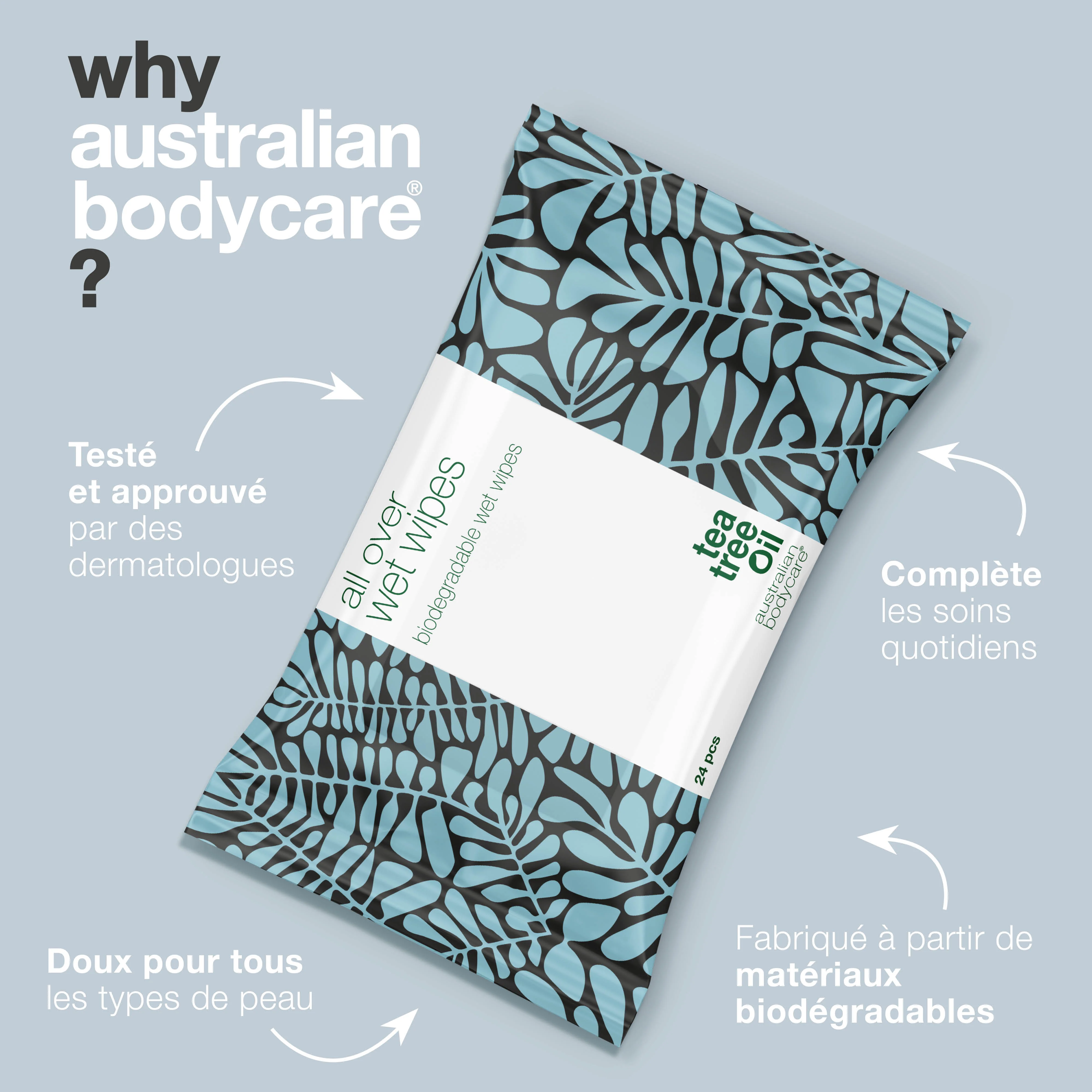 Lingettes démaquillantes peau sensible à l'huile de tea tree (24 pièces) — Nettoie et rafraîchit efficacement la peau du corps - Image 4