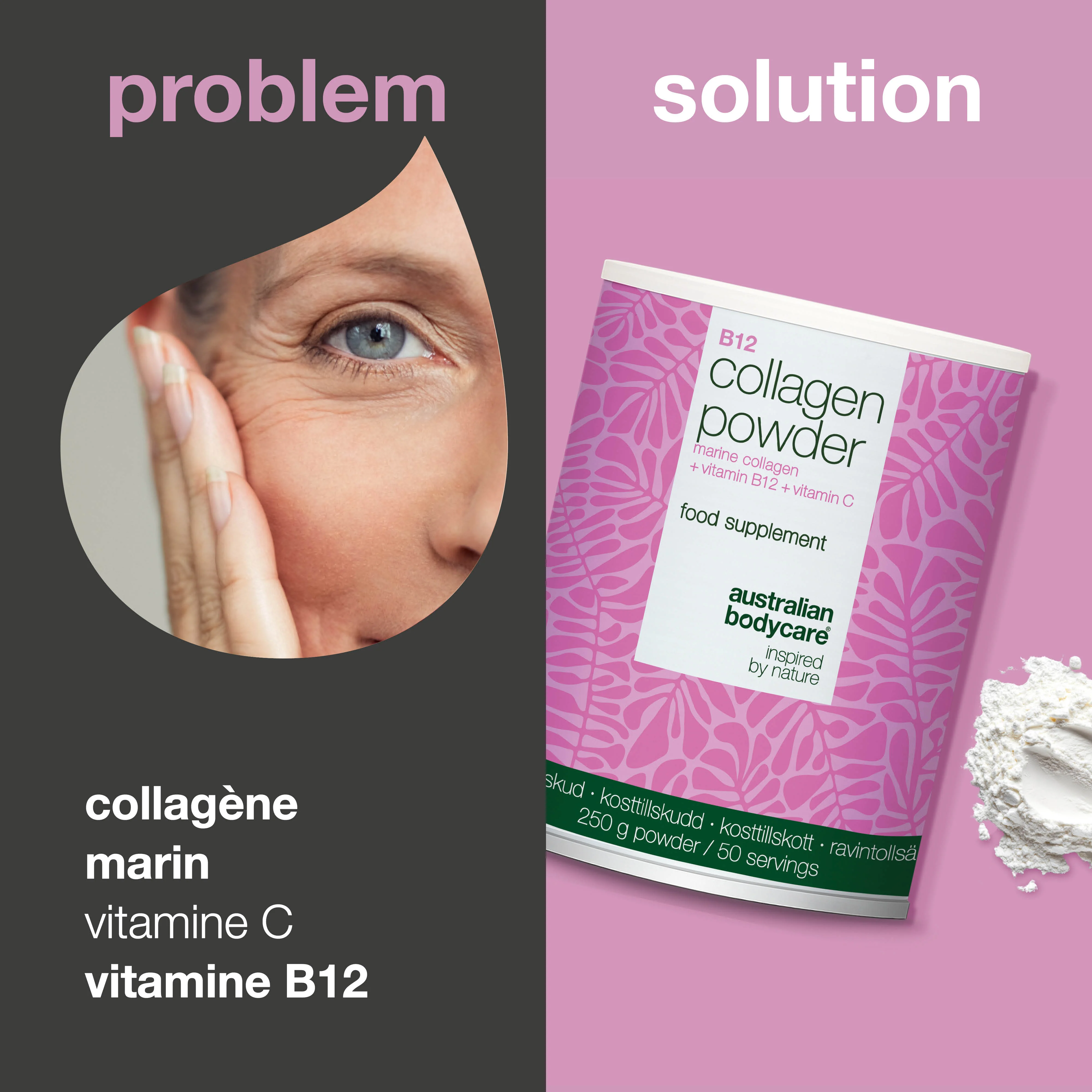 Poudre de collagène avec vitamines C et B12 – 250g — Poudre de collagène à utiliser chaque jour dans vos repas. Avec collagène marin, vitamine C et vitamine B12. - Image 2