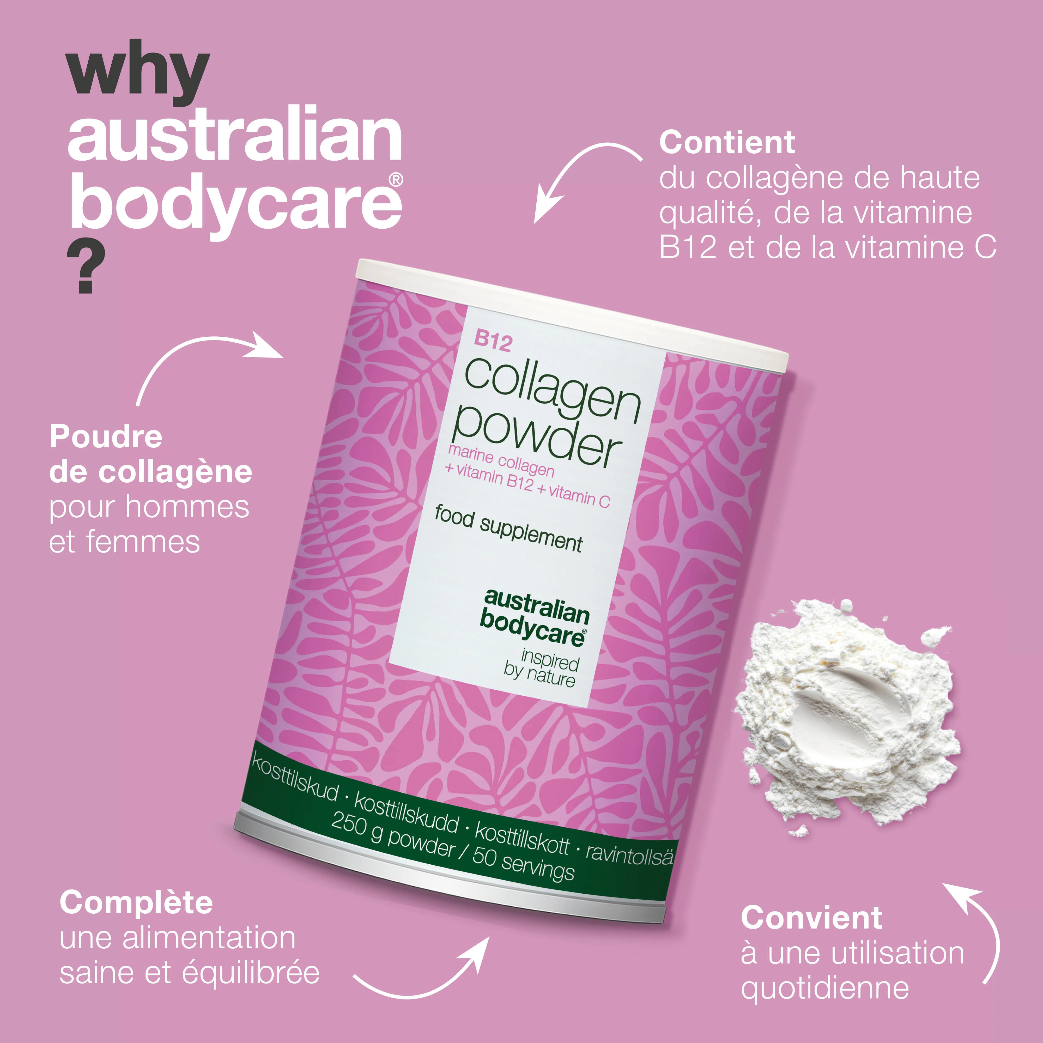 Poudre de collagène avec vitamines C et B12 – 250g — Poudre de collagène à utiliser chaque jour dans vos repas. Avec collagène marin, vitamine C et vitamine B12. - Image 4